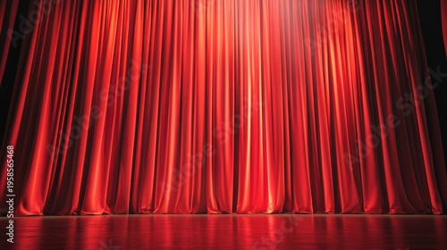 Red velvet stage curtains create a dramatic backdrop for performances. The fabric is rich and textured, enhancing the theatrical atmosphere.