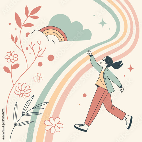 April Fool’s greeting card design, boho shapes, soft gradients, trendy minimal vector