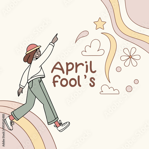 April Fool’s greeting card design, boho shapes, soft gradients, trendy minimal vector