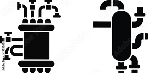 Industrial pipeline system and valve machinery vector icons