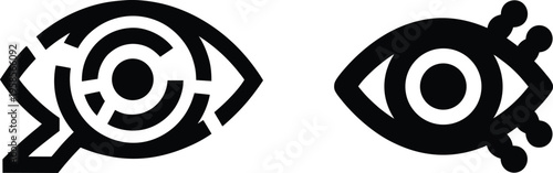 Cyber eye and futuristic vision technology vector icons