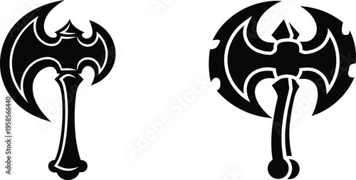 Medieval fantasy battle axe and warrior weapon vector icons