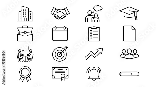 Set of 16 Business and Education Line Icons Vector