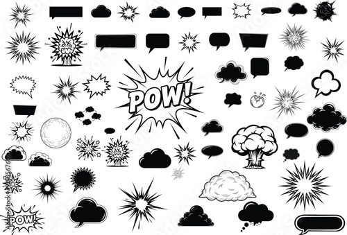 Collection of comic book style sound effects and speech bubbles icons
