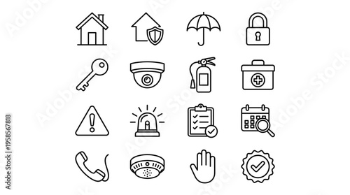 Set of 16 Outline Security and Protection Icons Vector