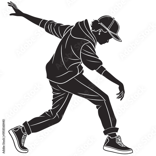 Silhouette of Boy Street Dance Hip Hop Dancer image vector isolated on white background.