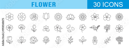 collection of flower icons, editable stroke.	