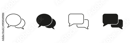 Speech Bubbles Communication Line And Solid Icon Set. Messaging, Chat, And Conversation Outline And Silhouette Symbol Collection. Social Interaction And Dialogue. Isolated Vector Illustration