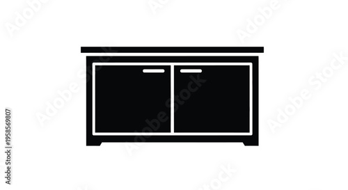 Simple black sideboard with two doors a flat style silhouette