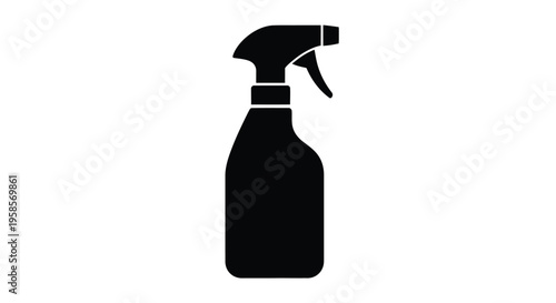 A black spray bottle depicted in a stark silhouette