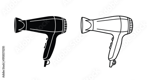 Two hair dryers depicted in contrasting black and white silhouette
