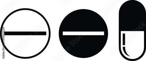 Medical pill and capsule icons set for pharmacy healthcare medicine treatment drug dose and antibiotic prescription symbol flat vector illustration