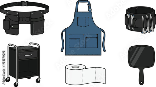 A person uses tools and apron while cooking outdoors with utensils and cart