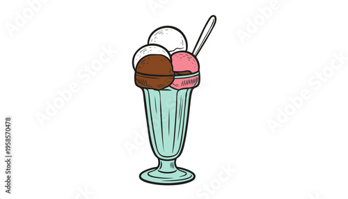 An ice cream illustration with scoops in a tall glass