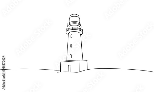 Minimalist Lighthouse Line Art – Coastal Beacon in Continuous Line Style. Vector Illustration