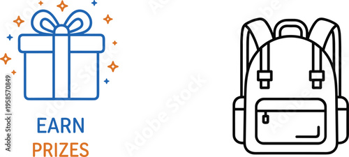 Reward and school icons with gift box and backpack concept earn prizes education vector illustration