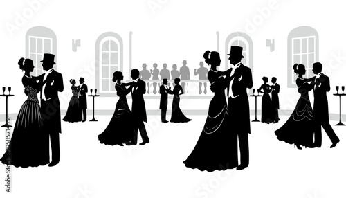 A couple dancing in a ballroom with other couples in the background