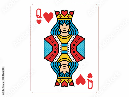 Queen of Hearts Playing Card Graphic Illustration on White