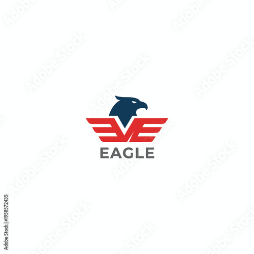 Eagle Head Logo with Red Wings on White Background