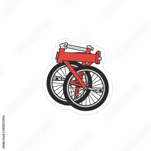 Red Folding Bicycle Sticker Illustration in Folded State