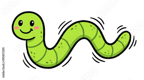 Smiling cartoon worm wiggling with happy expression