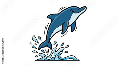 Cartoon dolphin jumping out of water with splash
