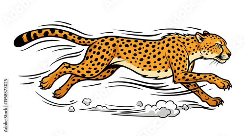 Stylized cheetah running at top speed with motion lines