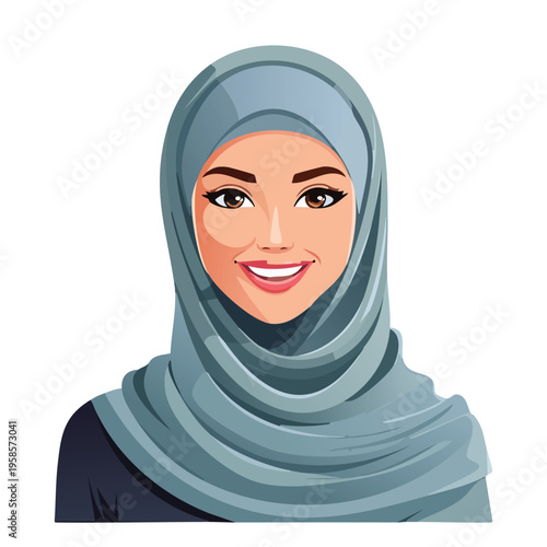 Smiling woman in hijab portrait illustration isolated on white background