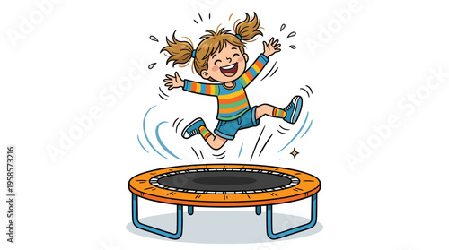 Happy child jumping high on a trampoline