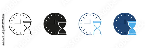 Clock And Hourglass Icon Set. Time Management, Deadline, And Countdown Symbol Collection. Efficient Scheduling And Productivity Concept. Isolated Vector Illustration