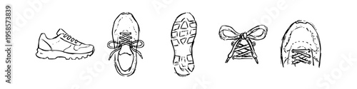 Alternative sole and bow collection in outline style. Distinct shoe and lacing set in outline style. Shoe, Lacing and Sole Monochrome Icon Set. High quality stock illustration with clear subject.