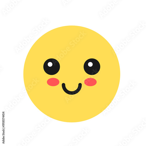 Blushing happy smiling emoji. Transparent PNG anime style smiley face. Flat isolated design element.