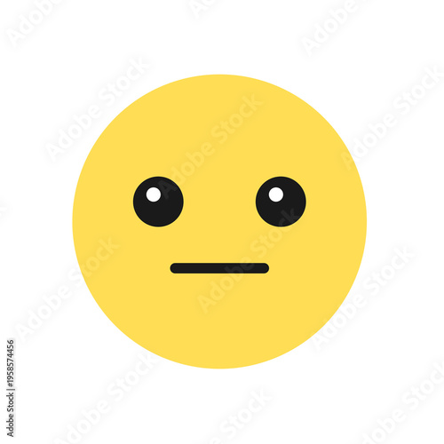 Neutral frustrated emoji with flat mouth. Transparent PNG anime style smiley face. Flat isolated design element.