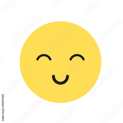 Happy smiling emoji. Transparent PNG anime style smiley face. Flat isolated design element.