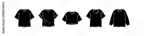 Distinct t-shirt and sleeve set in outline style. T-shirt, Sleeve and Collar Monochrome Icon Set. High quality stock illustration with clear subject focus, cohesive composition, and versatile.