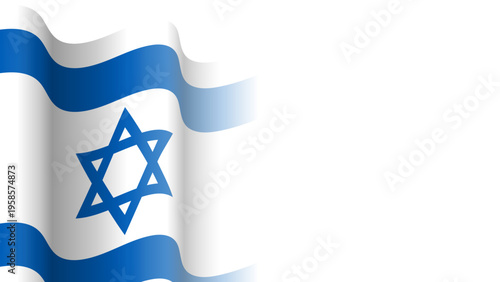 Vector waving Flag of the State of Israel. Waving Israel flag with empty, blank, copy space on transparent background. Design element for presentation, banner, advertisement, web. Place for text