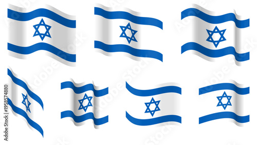 Israel flag set, Israel waving vector flag collection. Isolated on transparent background. Illustration. Design element for banner, presentation, sale, discount, advertisement, web.