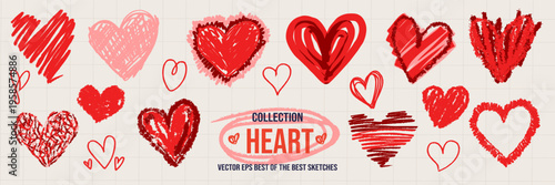 Hand crayon draw with chalk hearth drawn and sketch love heart.