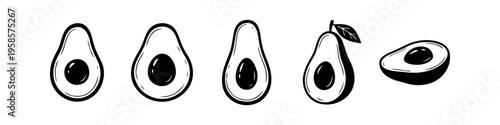 Alternative line icon and monochrome icon collection in outline style. Distinct avocado and leaf set in outline style. Avocado and Leaf Monochrome Icon Set. High quality stock illustration with clear.