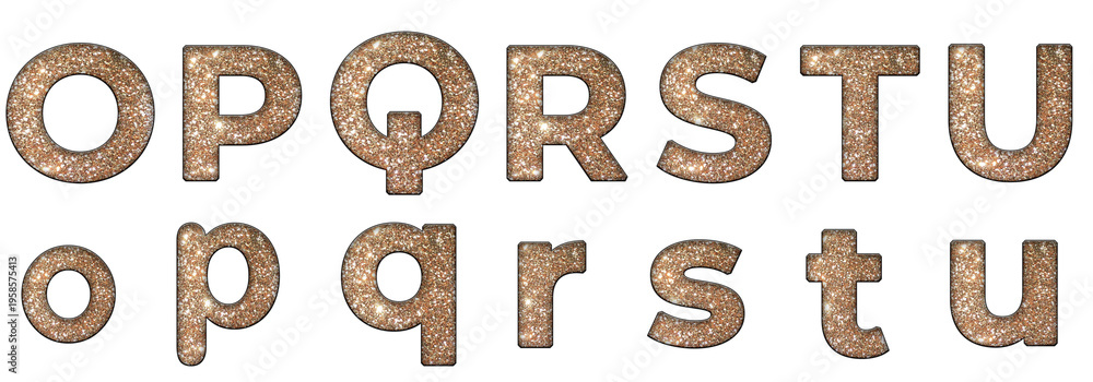 Naklejka premium Gold Aesthetic Glitter o, p, q, r, s, t, u word design Alphabet letter text typography font .png