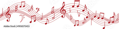 A beautiful musical composition with red notes on a white background