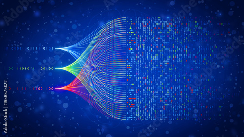 AI artificial intelligence neural network processing big data analytics, machine learning automation and digital data flow visualization for business technology