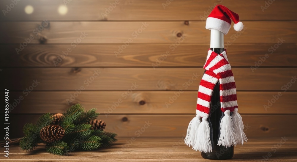 Obraz premium Christmas decoration with a lamp post wearing a scarf and santa hat