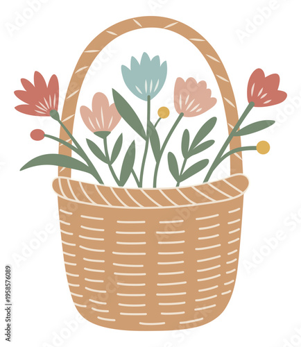 Spring Flowers Basket Illustration