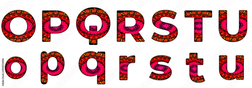 Naklejka premium pattern circles fractal o, p, q, r, s, t, u word design Alphabet letter text typography font .png