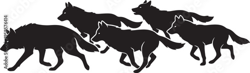 Pack of wolves running together, wildlife, predator, nature, wilderness, teamwork, pack leader