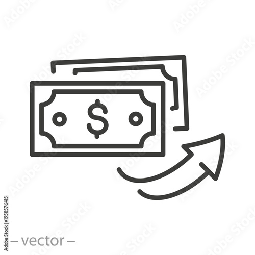 cash money icon, money with an arrow, editable outline illustration
