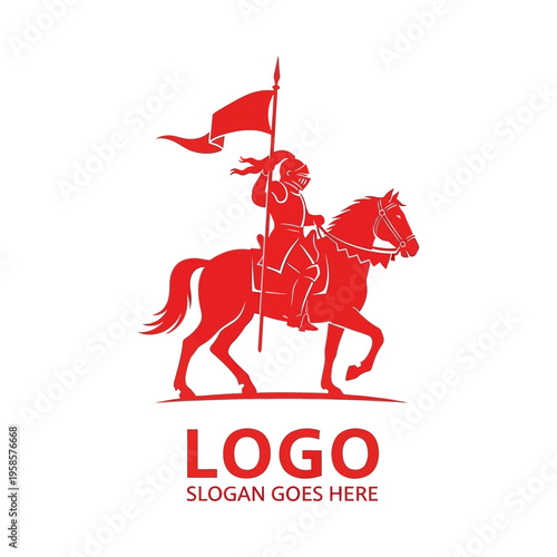 Red knight on horse with flag vector illustration
