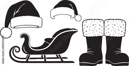 Christmas icons including Santa hats and winter sled