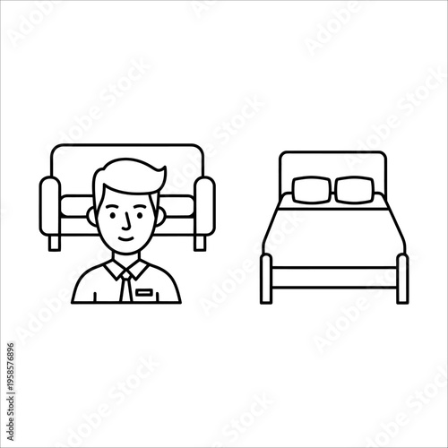 hotel staff and bed vector illustration, flat design